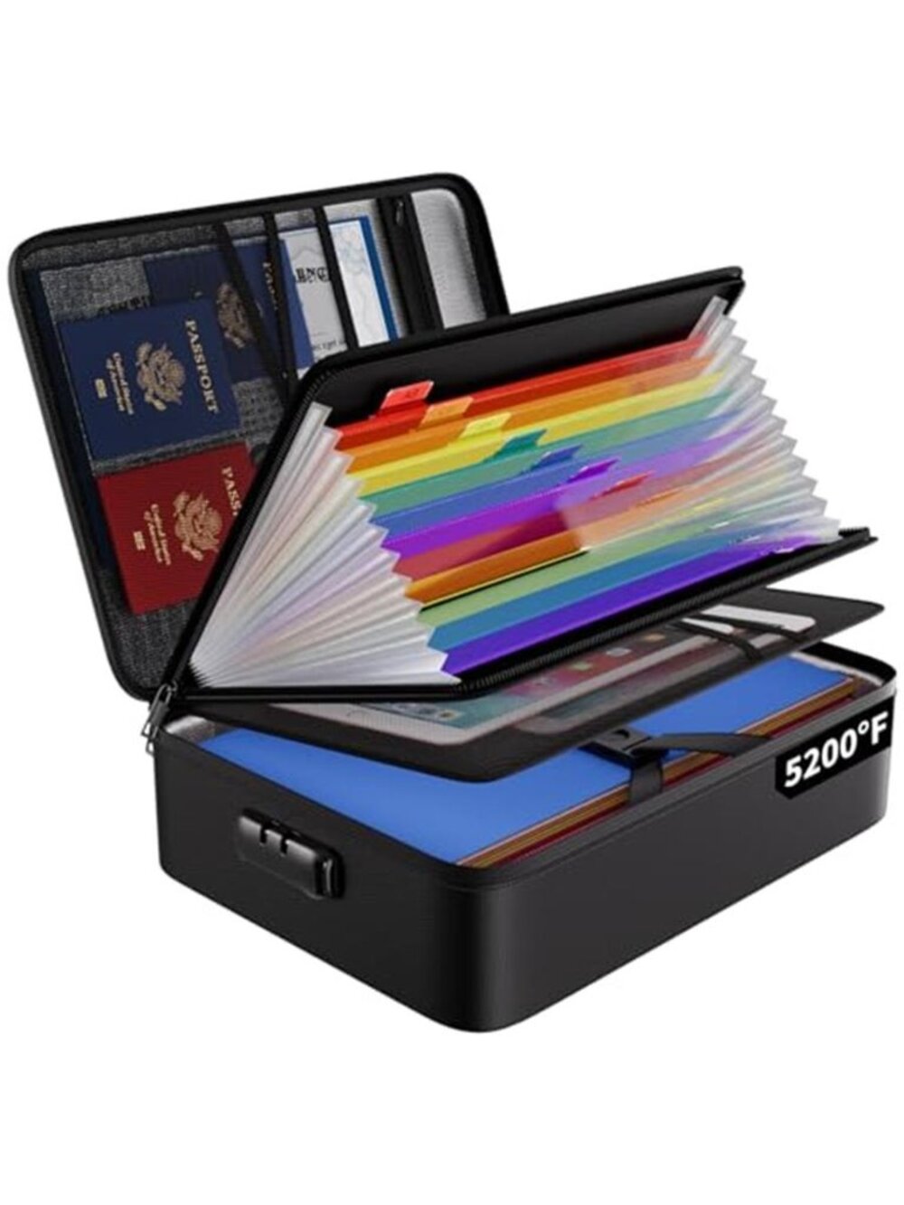 Fireproof File Organizer Bag with 13 Colorful Pockets Accordion File Folder